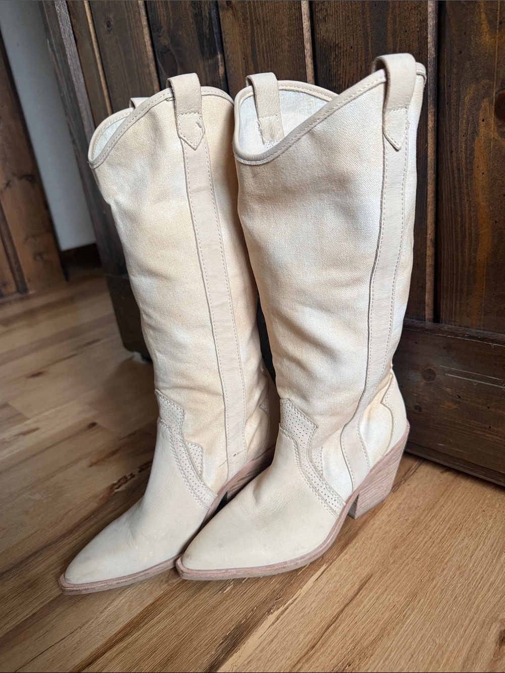 Dolce Vita Cream Leather Cowboy Knee-High Boots